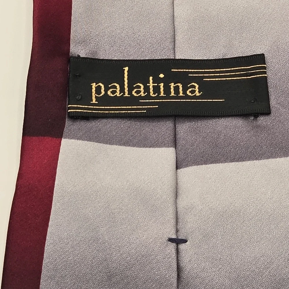 Palatina Mens Red‎ & Gray Silk Tie, 100% Imported Silk